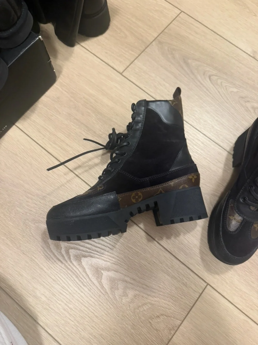 LV Monogram Suede Combat Boots - Picture 2 of 8